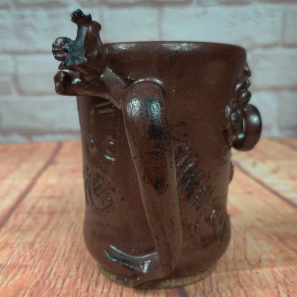 Face Mug Handmade Studio Art Brown Stoneware Pottery Eyeglasses Signed Rustic - Picture 2 of 8